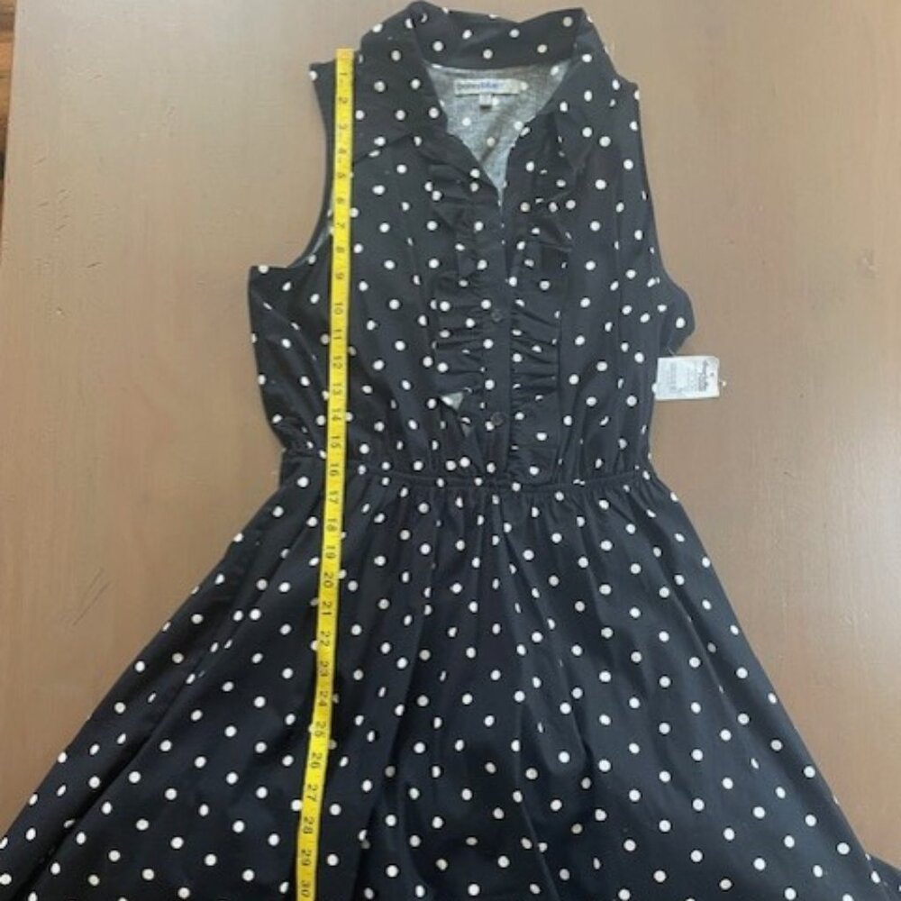 Bailey Blue, ruffled, button down, polka dot dress; Size: XL; Blk w/ wht dots